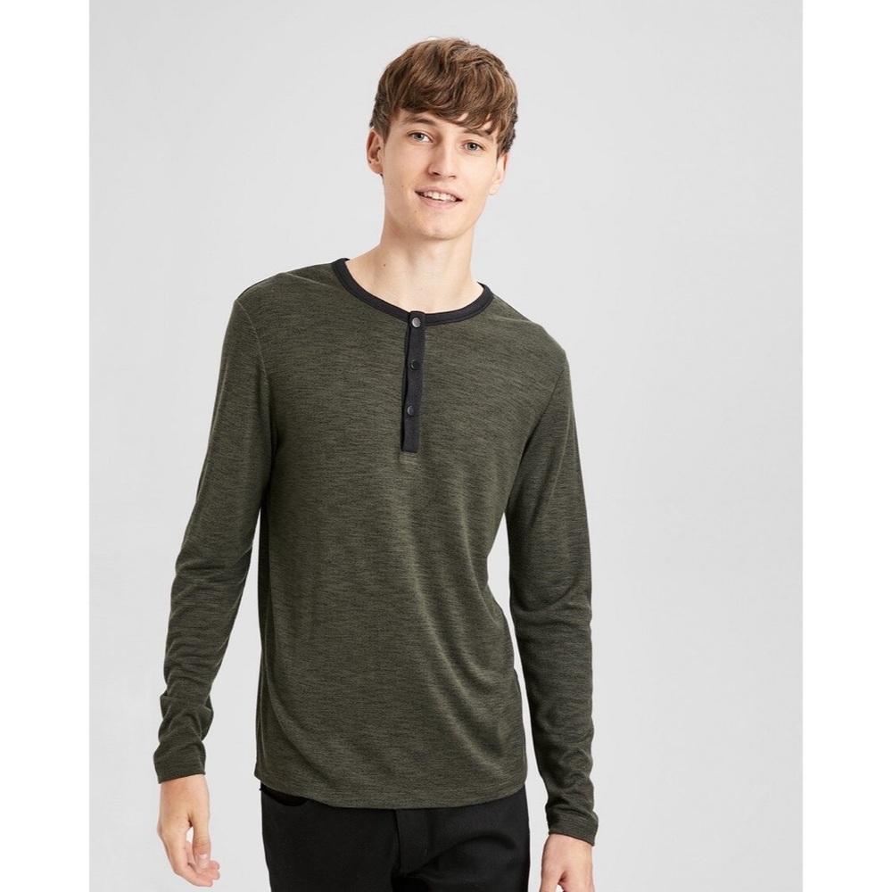 Theory Men’s Ringer Snap Henley Soft Long Sleeve Casual Shirt Size Medium